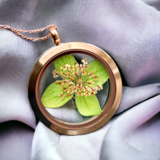 Dill Bloss Genuine Leaf Locket Chain - 925 Sterling Rosegold Gold…