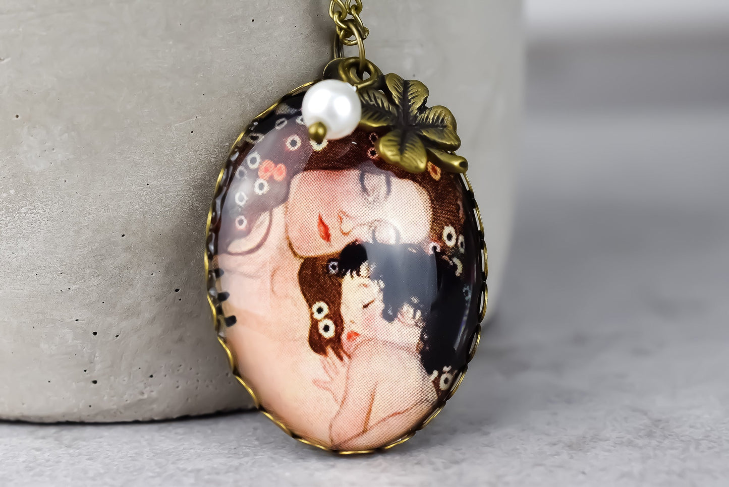 Personalized Necklace Mother Love Mother and Child by Klimt Bronze…