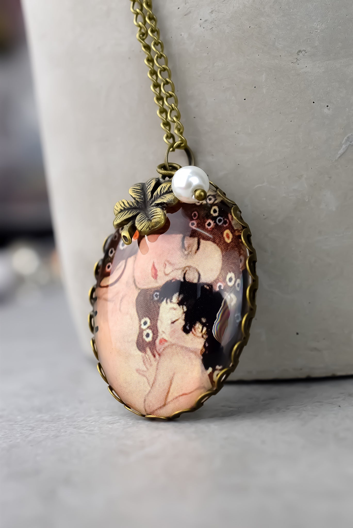 Personalized Necklace Mother Love Mother and Child by Klimt Bronze…