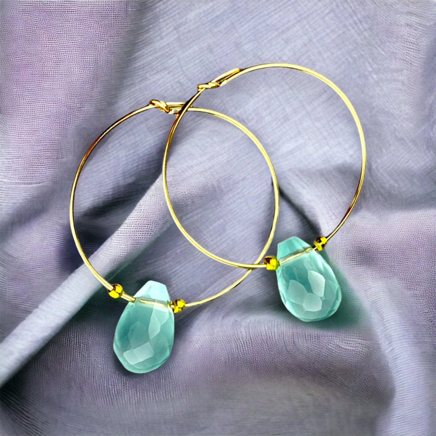 Goldfill Gemstone Chalzedon Drop Creoles - Gemstone Jewelry — 25