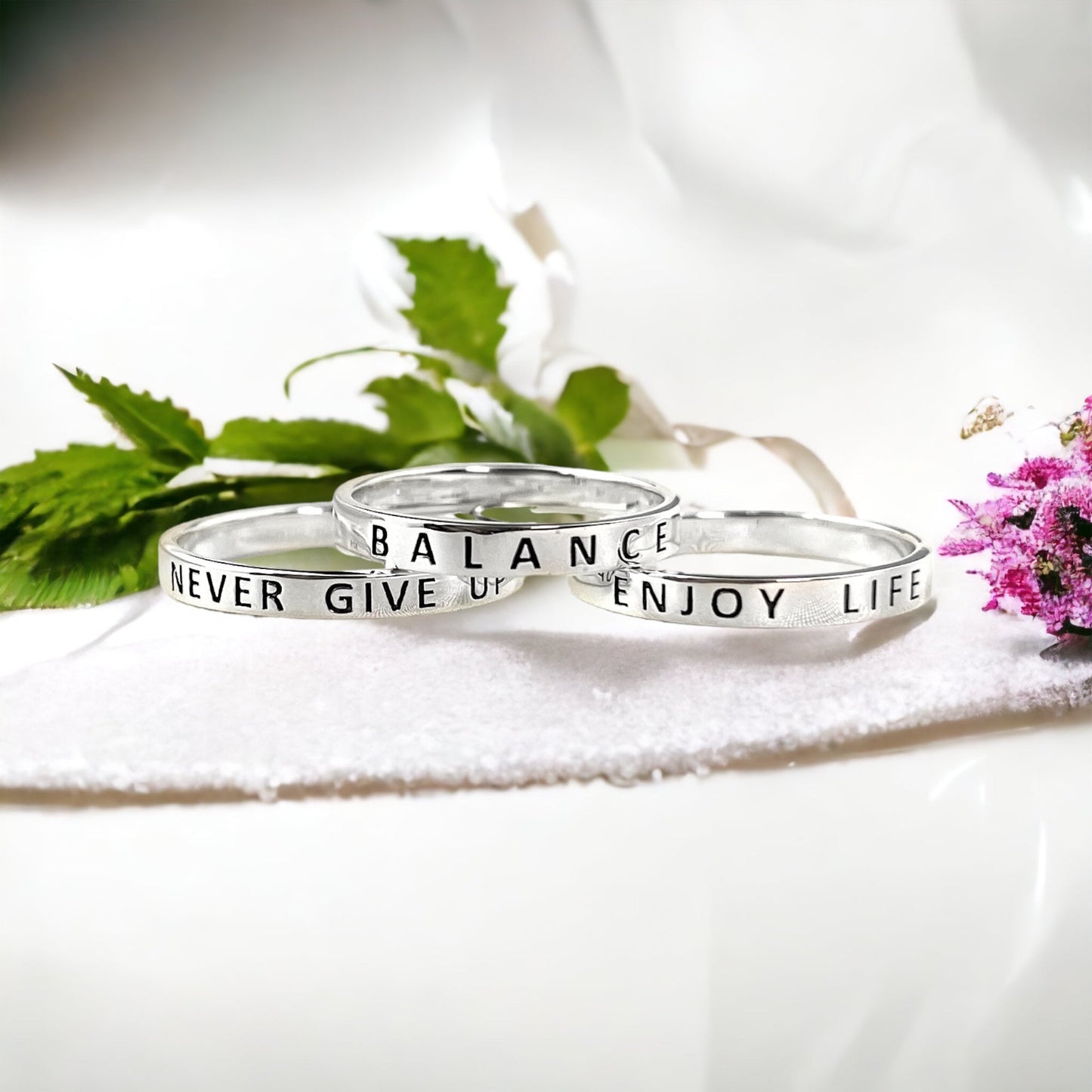 ENJOY LIFE Ring - 925 Sterling Silver Engraved Stamp Finger Ring