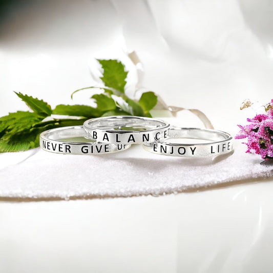 ENJOY LIFE Ring - 925 Sterling Silver Engraved Stamp Finger Ring