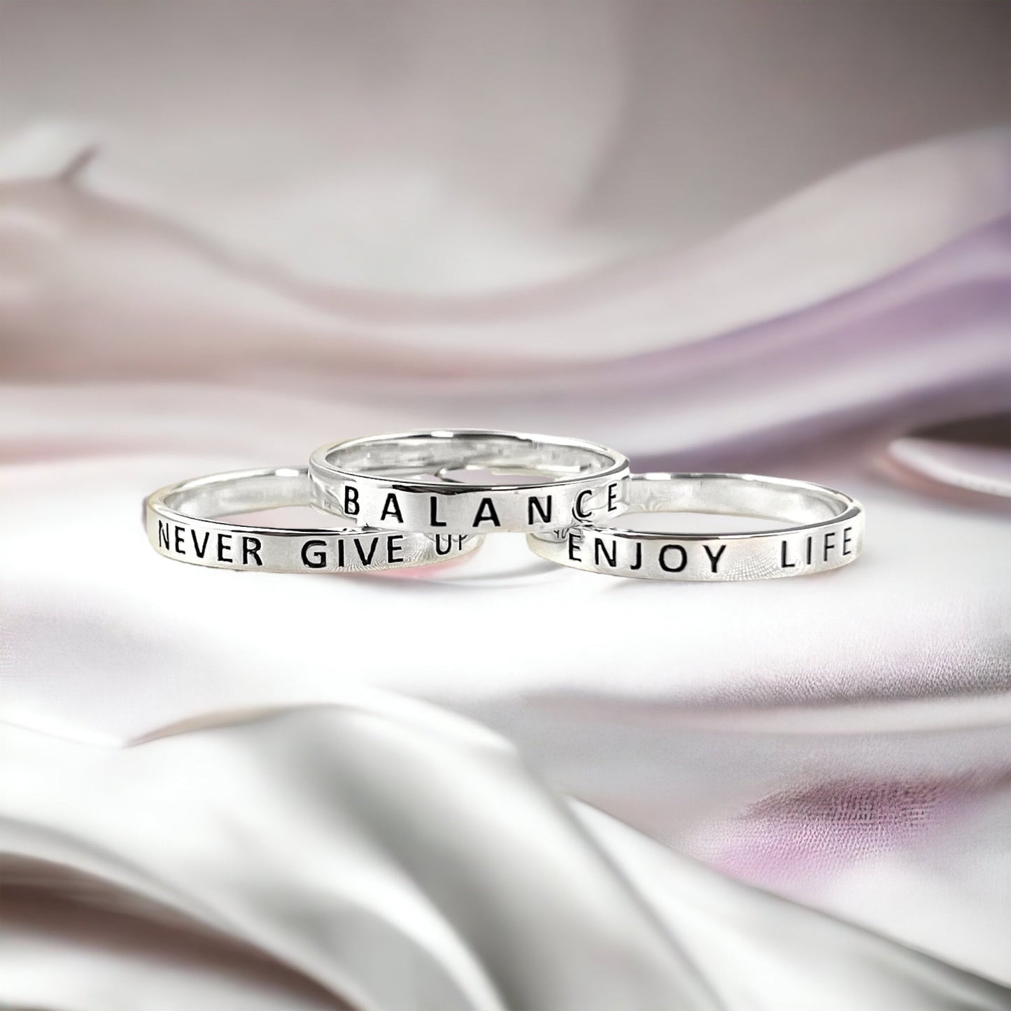 ENJOY LIFE Ring - 925 Sterling Silver Engraved Stamp Finger Ring