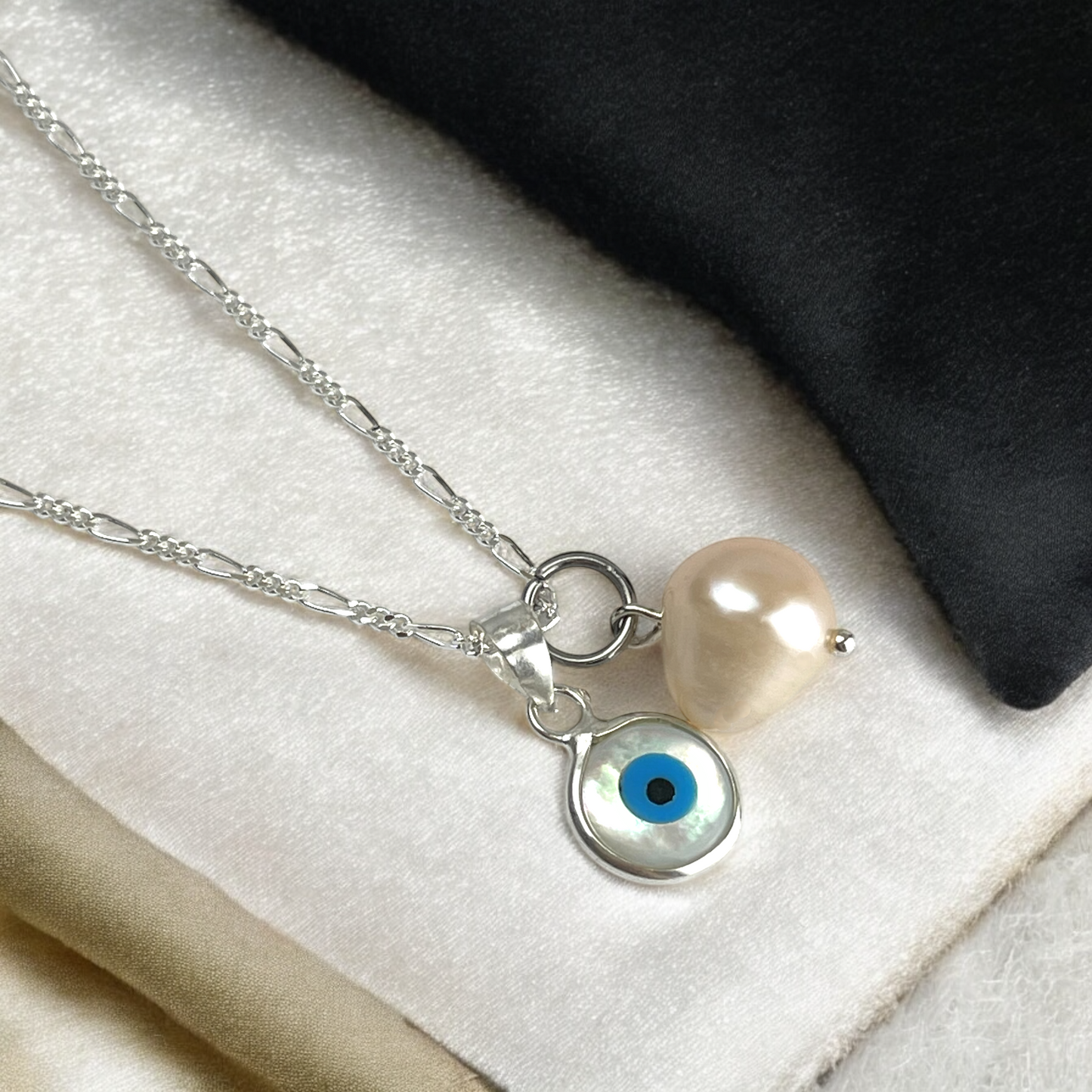 925 Sterling Silver Evil Eye Necklace with Mother of Pearl &…