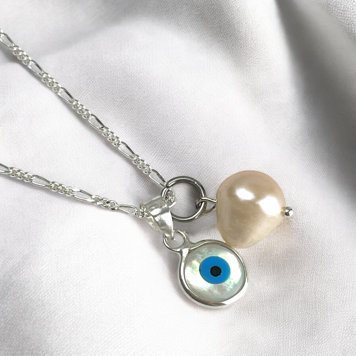 925 Sterling Silver Evil Eye Necklace with Mother of Pearl &…