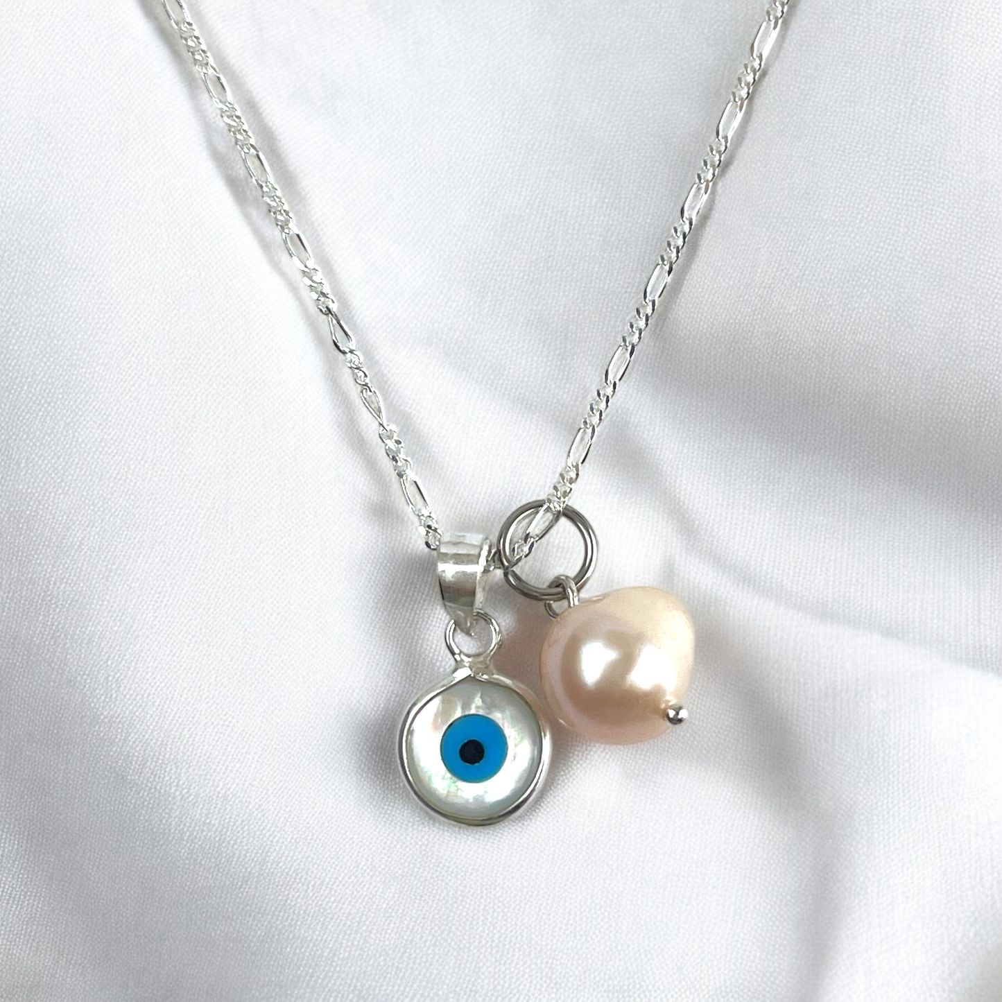 925 Sterling Silver Evil Eye Necklace with Mother of Pearl &…