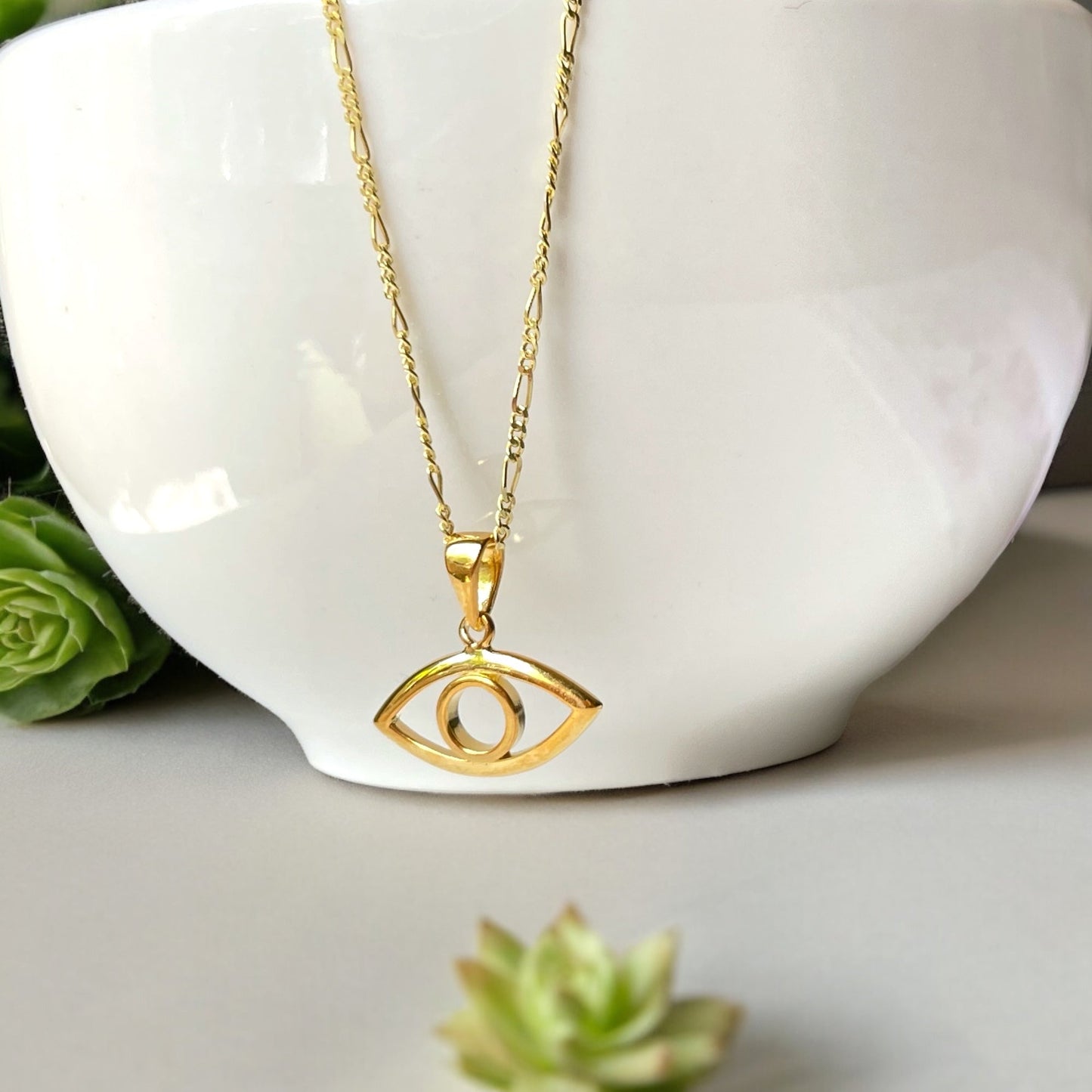 925 Sterling Silver Necklace with Evil Eye Pendant – 18K Flash Gold…