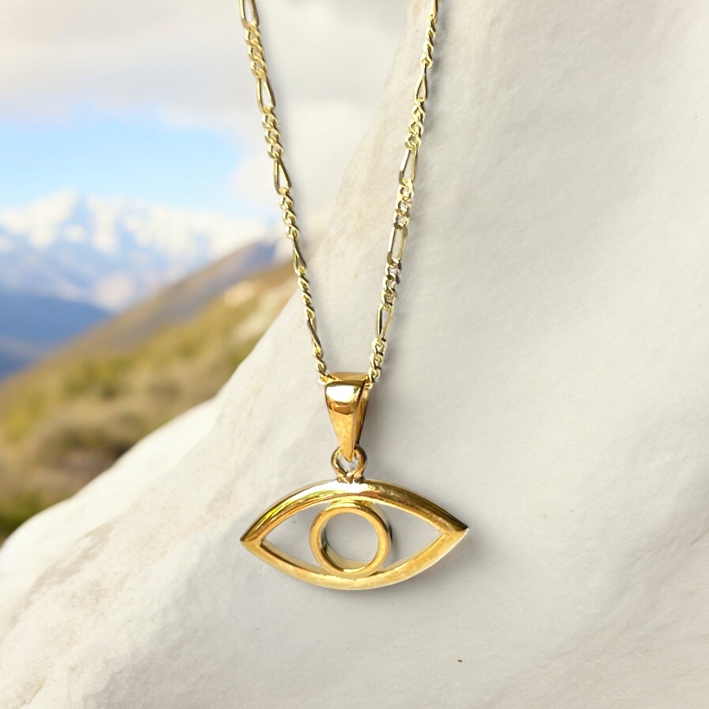 925 Sterling Silver Necklace with Evil Eye Pendant – 18K Flash Gold…