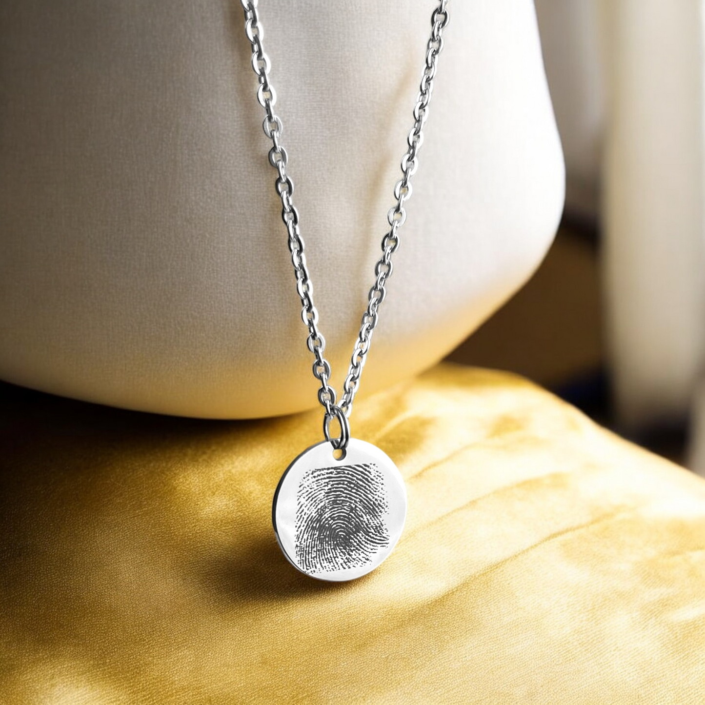 Personalized Stainless Steel Necklace with Fingerprint & Custom…