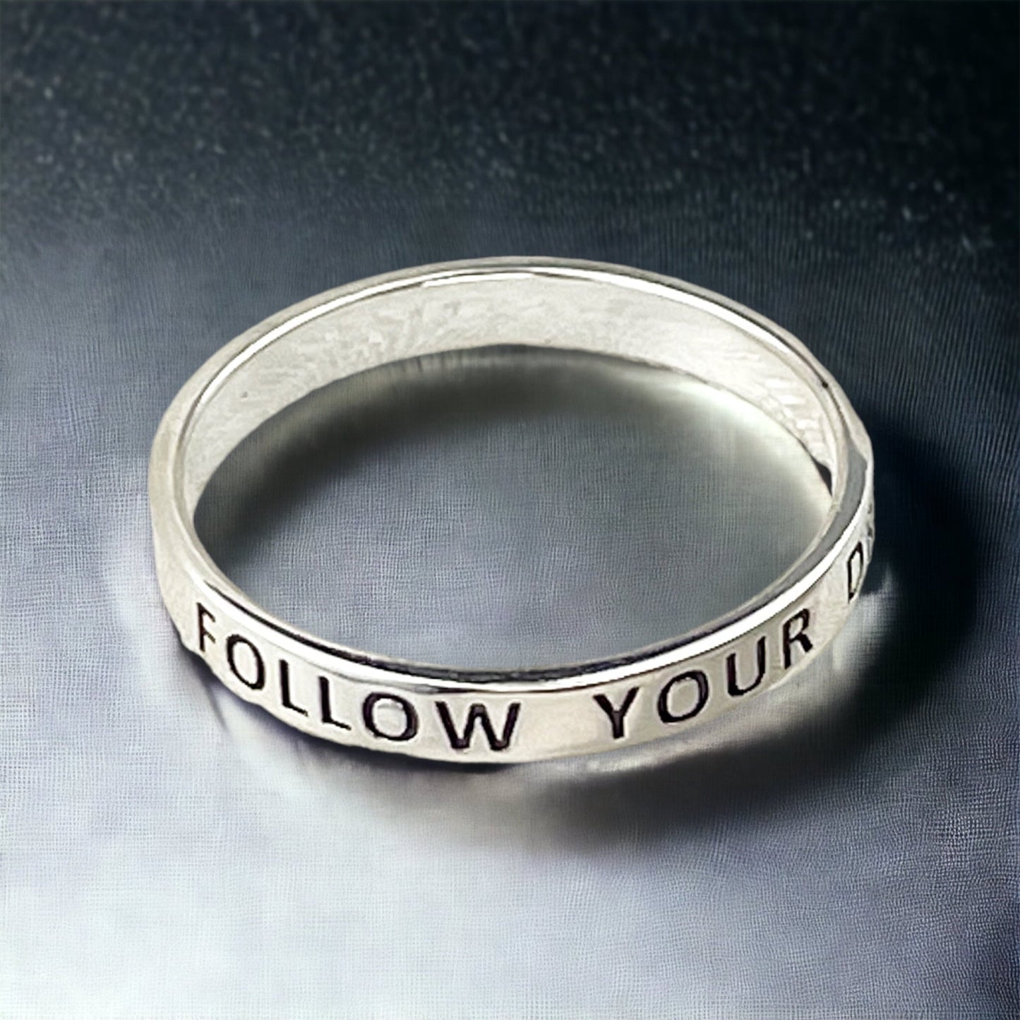 FOLLOW YOUR DREAM Ring - 925 Sterling Silver Engraved Stamp Finger Ring
