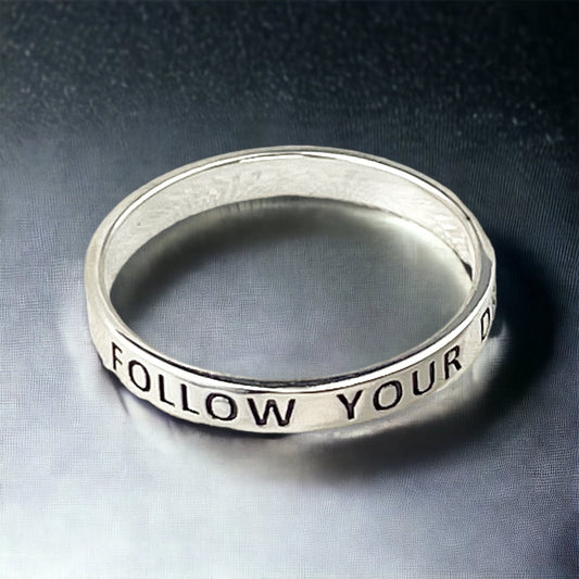 FOLLOW YOUR DREAM Ring - 925 Sterling Silver Engraved Stamp Finger Ring