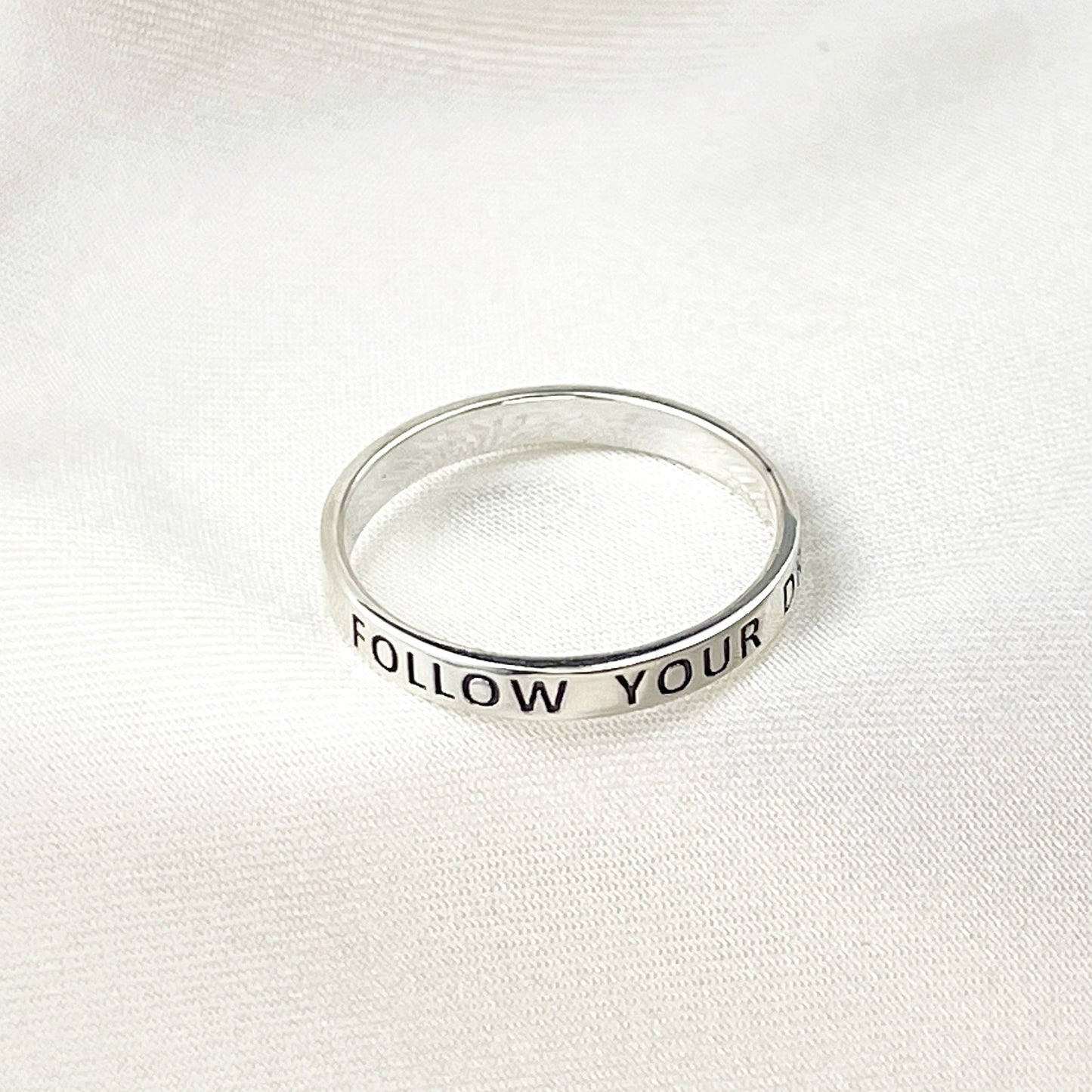 FOLLOW YOUR DREAM Ring - 925 Sterling Silver Engraved Stamp Finger Ring