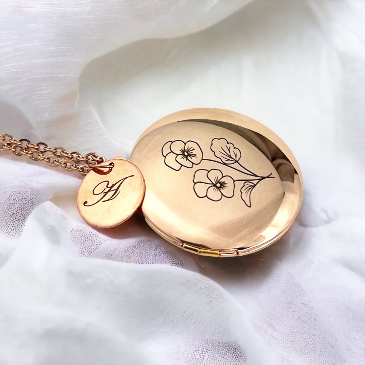 Personalized BIRTH FLOWER Photo Locket Necklace with Photo Service…