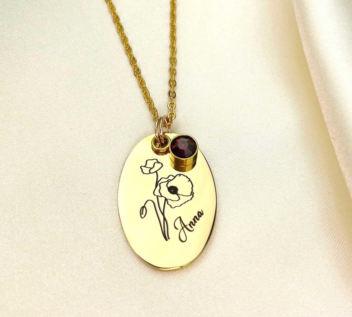 Personalizable BIRTHFLOWER engraving necklace with birthstone