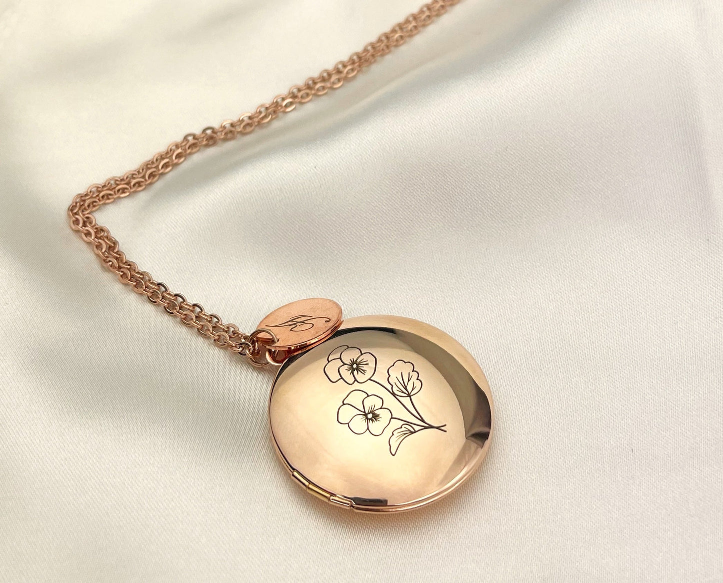 Personalized BIRTH FLOWER Photo Locket Necklace with Photo Service…
