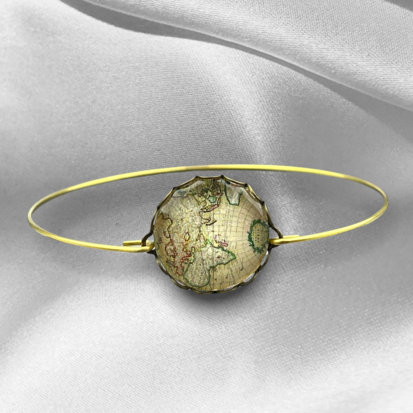 World Map Globetrotter Glass Cabochon Bangle Bronze Handmade…