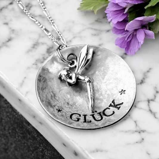 Luck — y Engraved Necklace with Fairy Pendant – 925 Silver Chain…