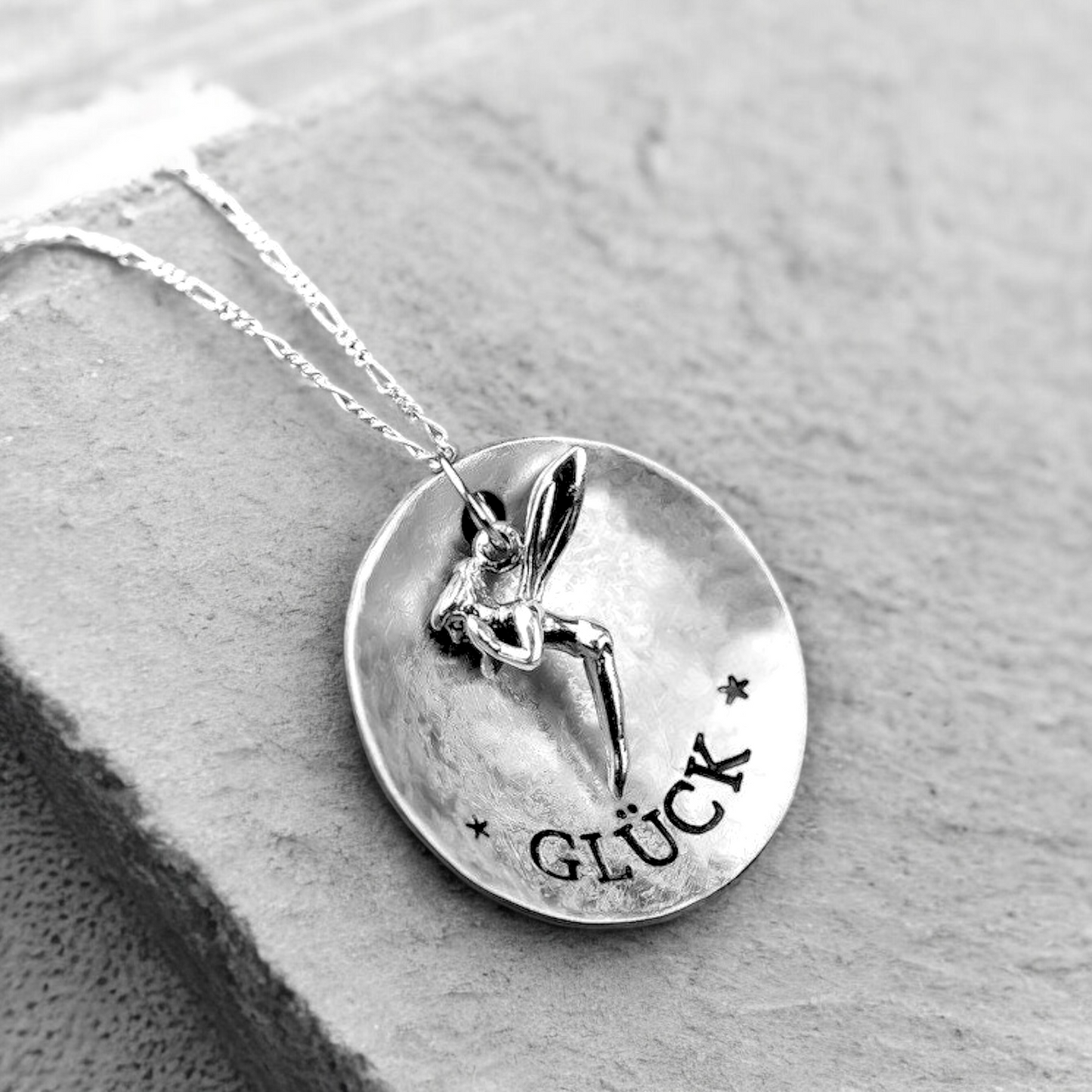 Luck — y Engraved Necklace with Fairy Pendant – 925 Silver Chain…
