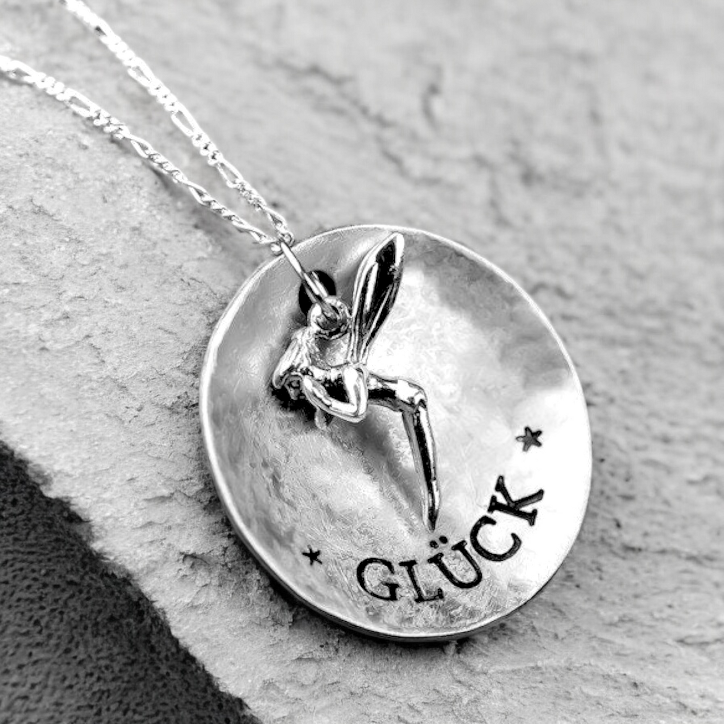 Luck — y Engraved Necklace with Fairy Pendant – 925 Silver Chain…
