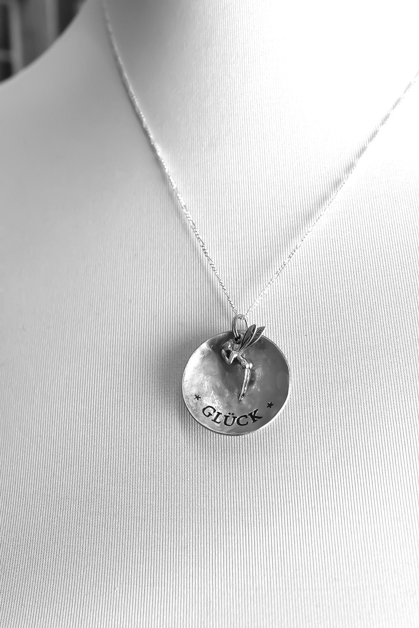 Luck — y Engraved Necklace with Fairy Pendant – 925 Silver Chain…