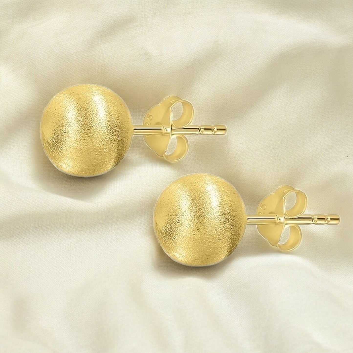 Brushed Classic 925 Sterling Silver Ball Stud Earrings – 18K Flash…