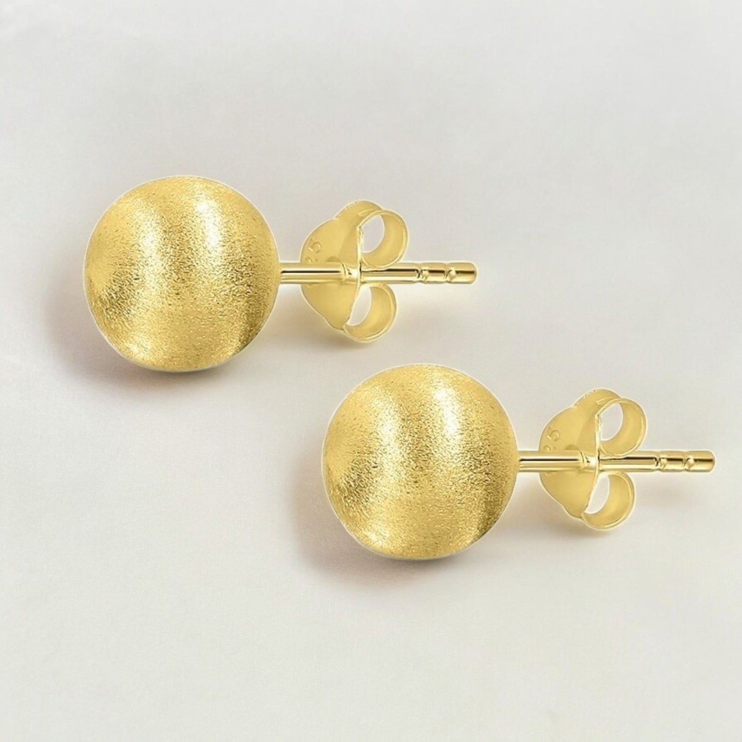 Brushed Classic 925 Sterling Silver Ball Stud Earrings – 18K Flash…
