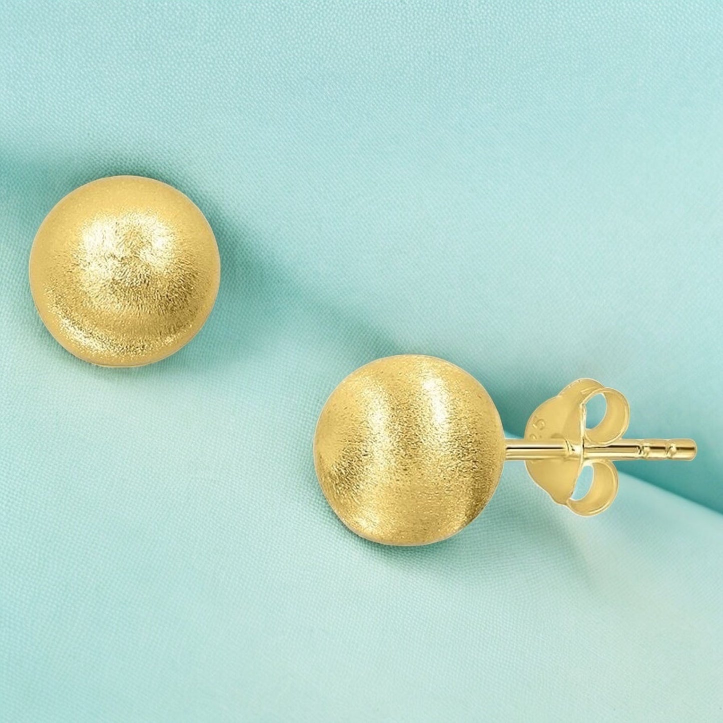 Brushed Classic 925 Sterling Silver Ball Stud Earrings – 18K Flash…