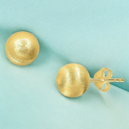 Brushed Classic 925 Sterling Silver Ball Stud Earrings – 18K Flash…