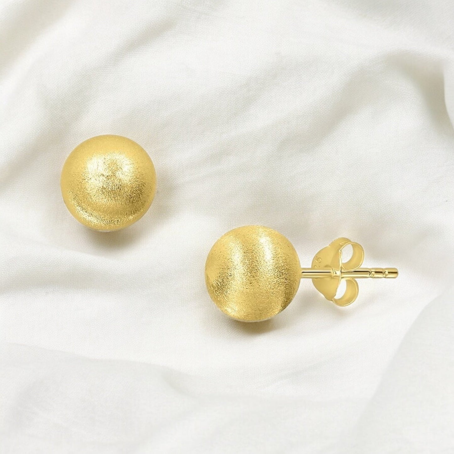 Brushed Classic 925 Sterling Silver Ball Stud Earrings – 18K Flash…