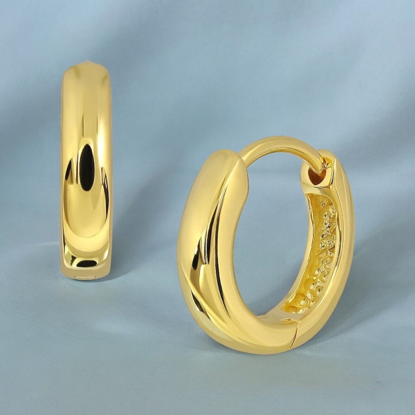 Classic Huggie Hoop Earrings in 925 Sterling Silver – 18K Flash Gold…