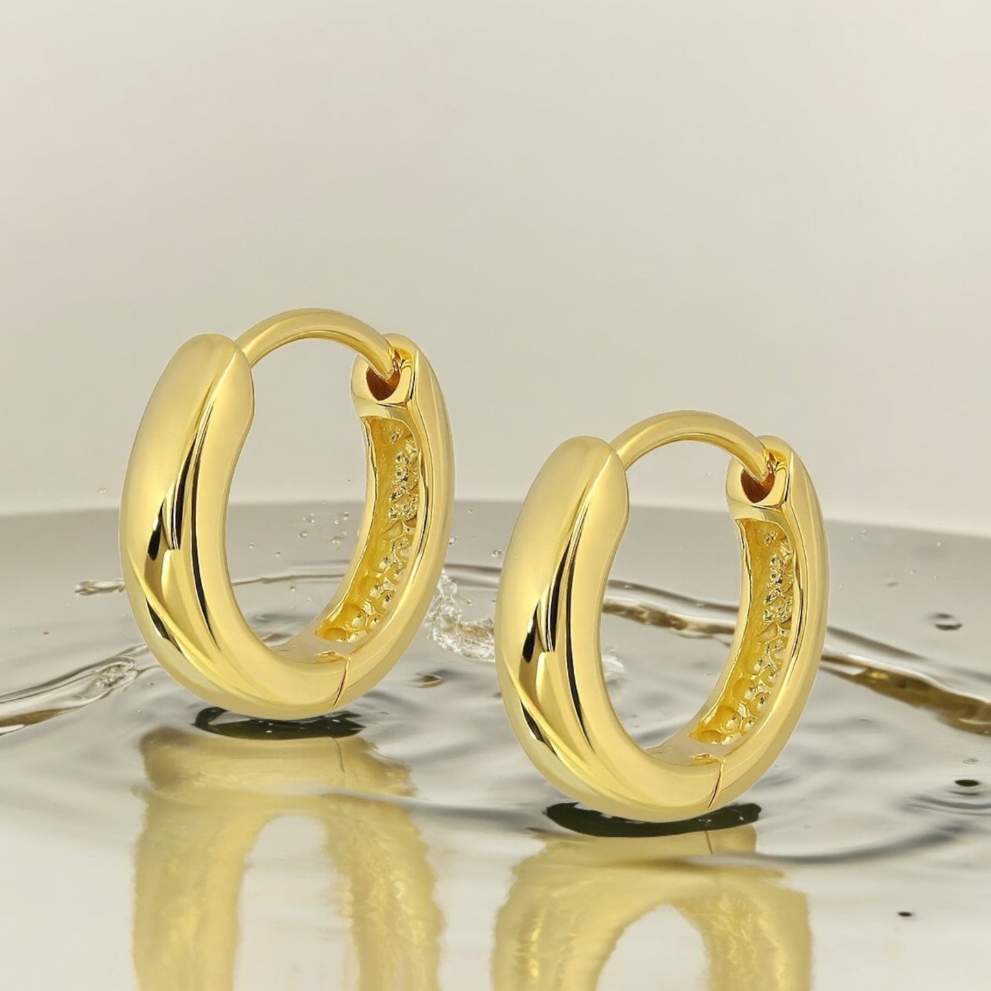 Classic Huggie Hoop Earrings in 925 Sterling Silver – 18K Flash Gold…