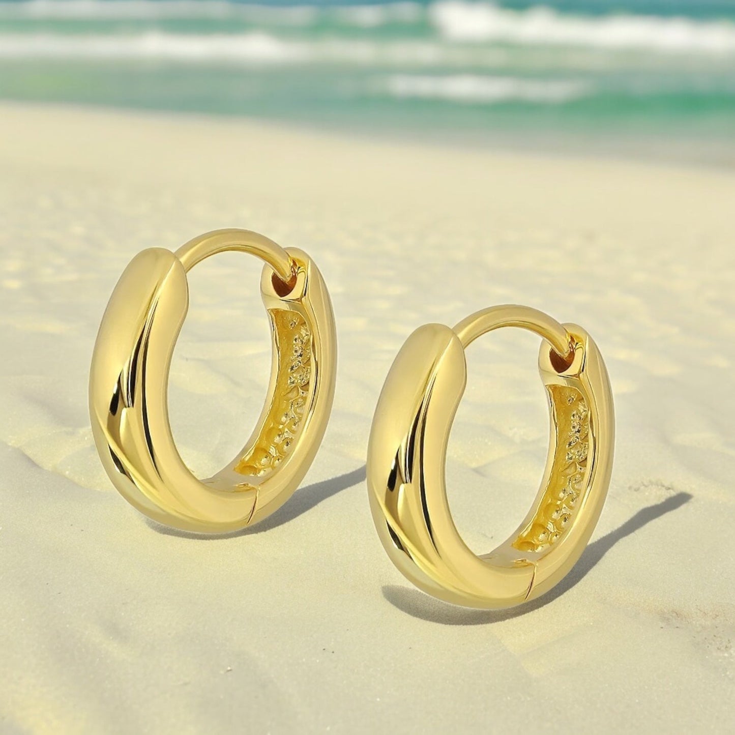 Classic Huggie Hoop Earrings in 925 Sterling Silver – 18K Flash Gold…