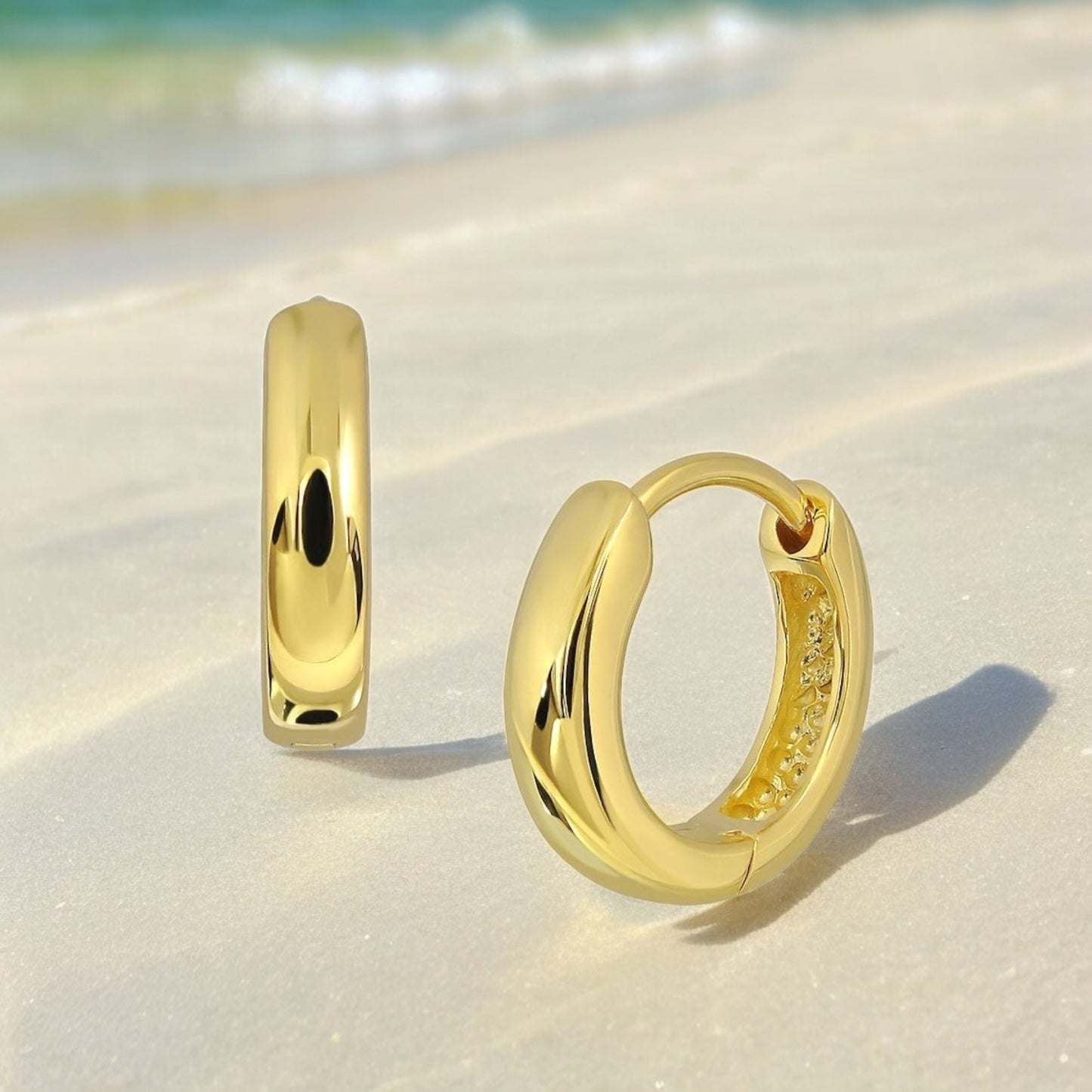 Classic Huggie Hoop Earrings in 925 Sterling Silver – 18K Flash Gold…