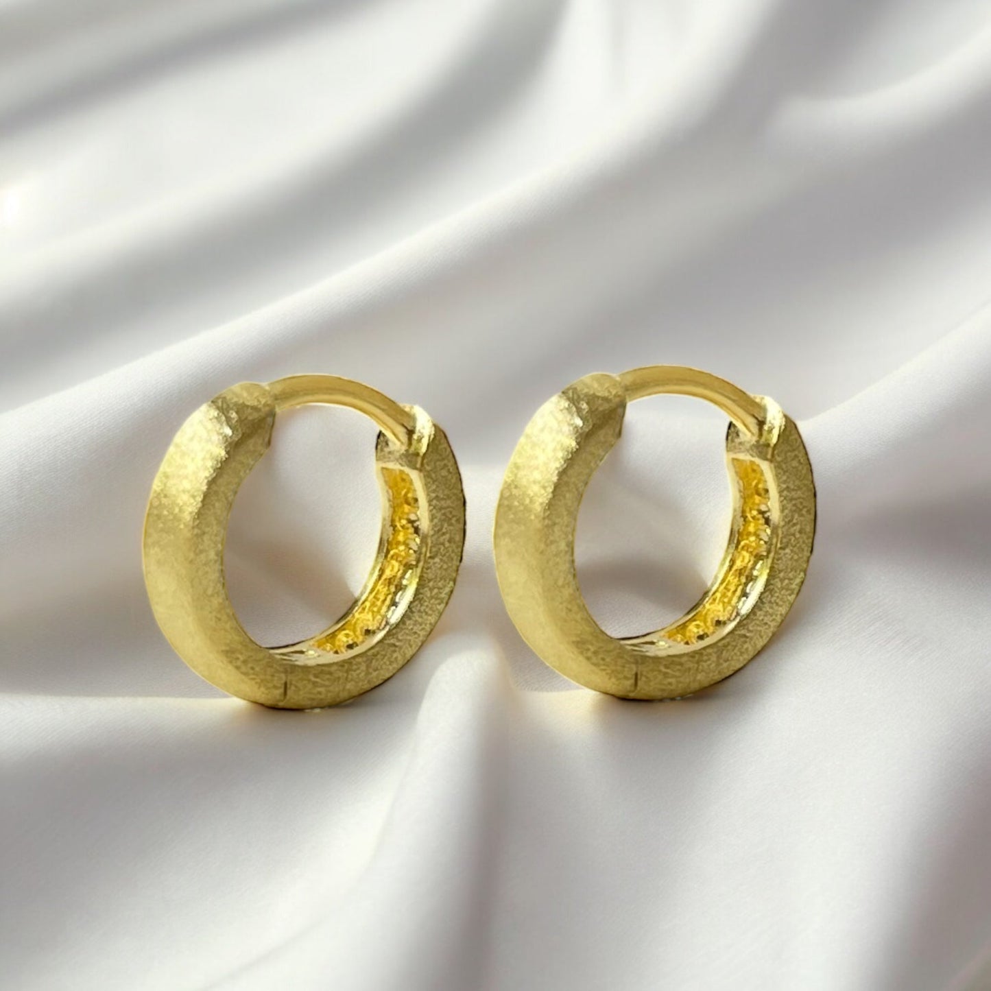 Matte Classic Huggie Hoop Earrings in 925 Sterling Silver – 18K…