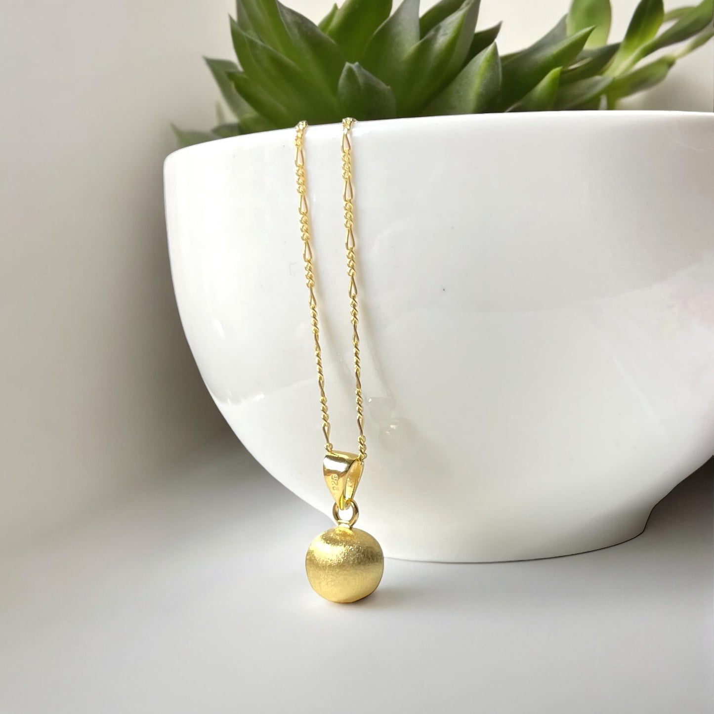 Classic 925 Sterling Silver Ball Pendant Necklace – Matte 18K Gold…