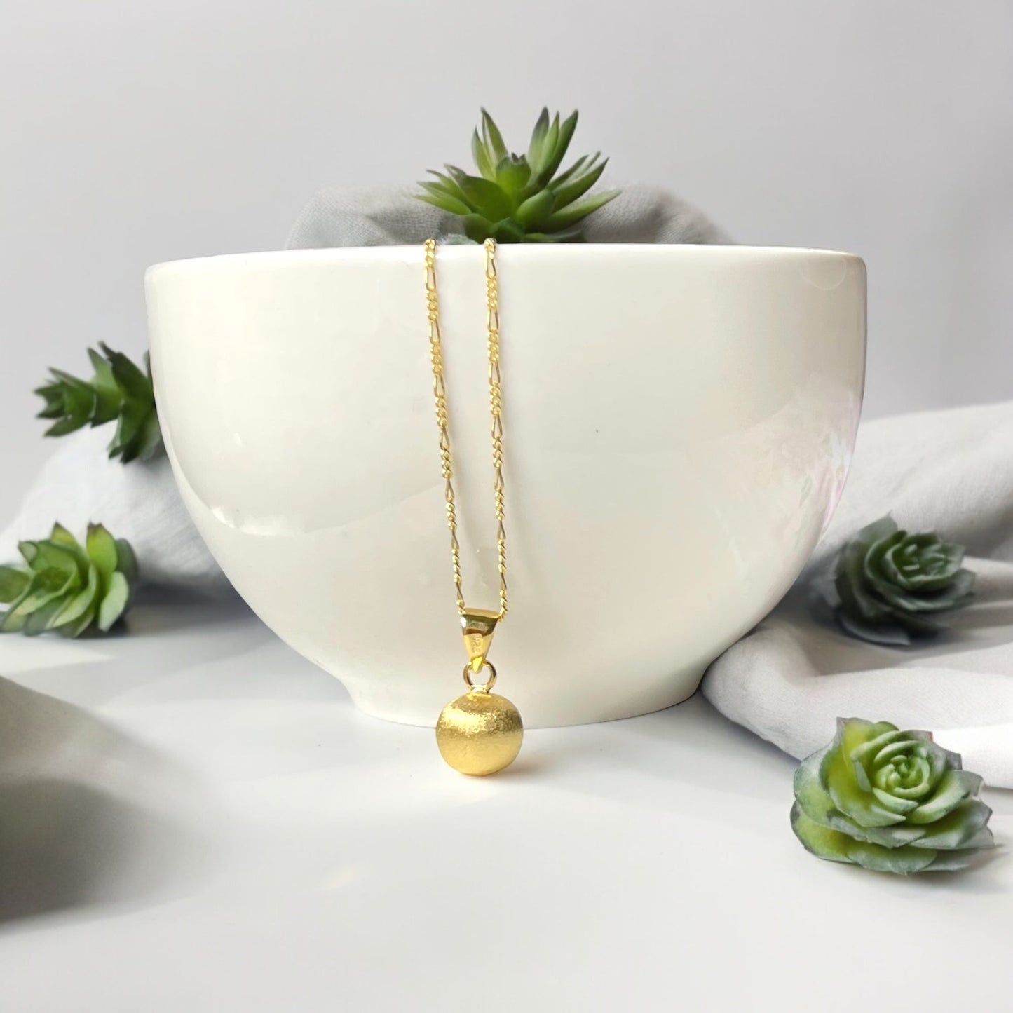 Classic 925 Sterling Silver Ball Pendant Necklace – Matte 18K Gold…