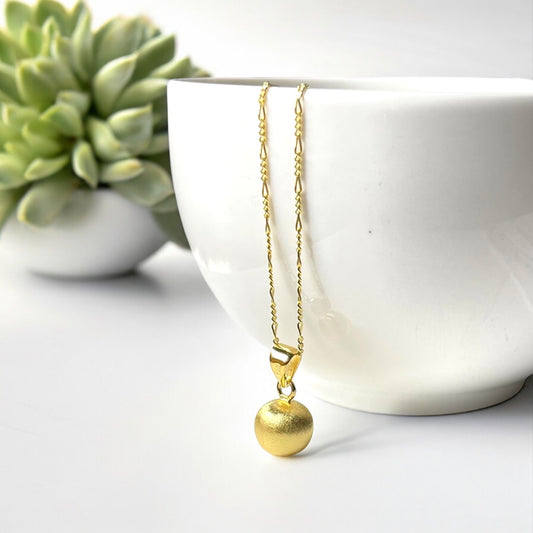 Classic 925 Sterling Silver Ball Pendant Necklace – Matte 18K Gold…