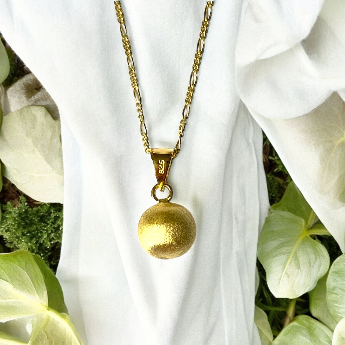 Classic 925 Sterling Silver Ball Pendant Necklace – Matte 18K Gold…