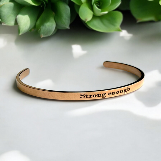 Strong Enough — Minimalist Rose Gold Stainless Steel Bangle Engraved…