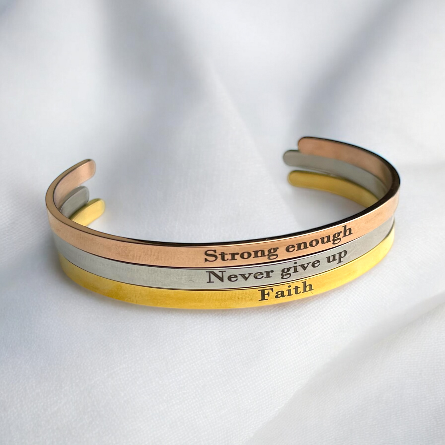 Never Give Up — Minimalist Stainless Steel Bangle in Silver with…