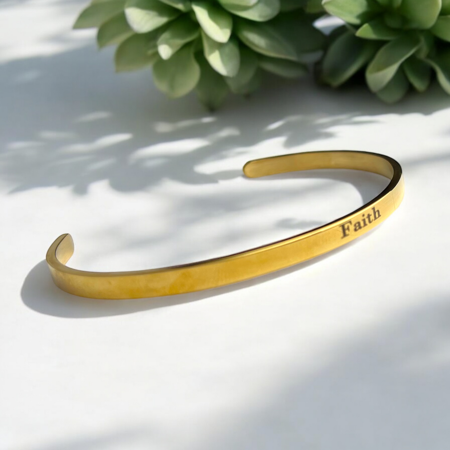 Faith — Minimalist Stainless Steel Bangle Bracelet with Engraving…