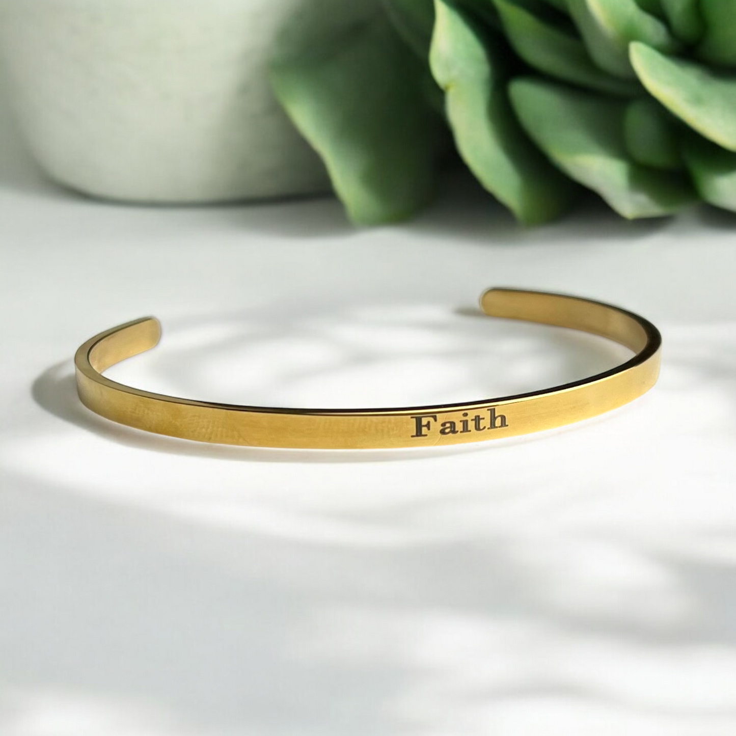 Faith — Minimalist Stainless Steel Bangle Bracelet with Engraving…