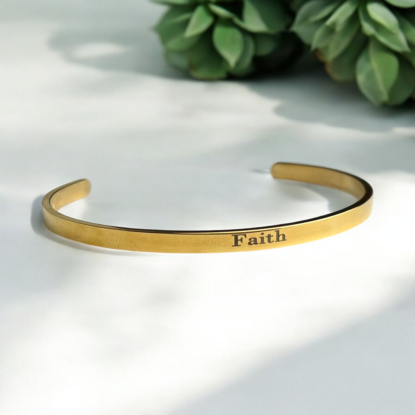 Faith — Minimalist Stainless Steel Bangle Bracelet with Engraving…