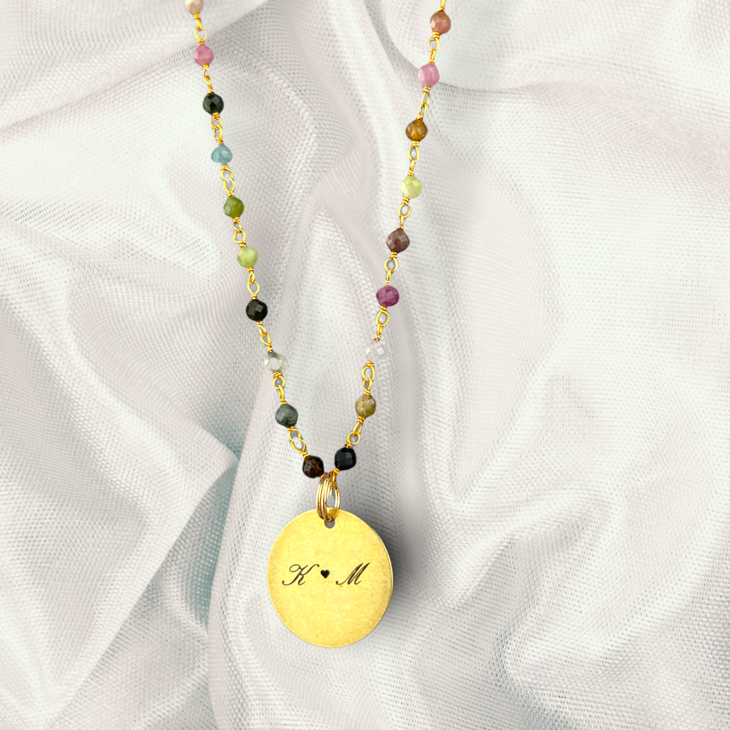 Personal engraving jewelery gemstone chain with tourmaline