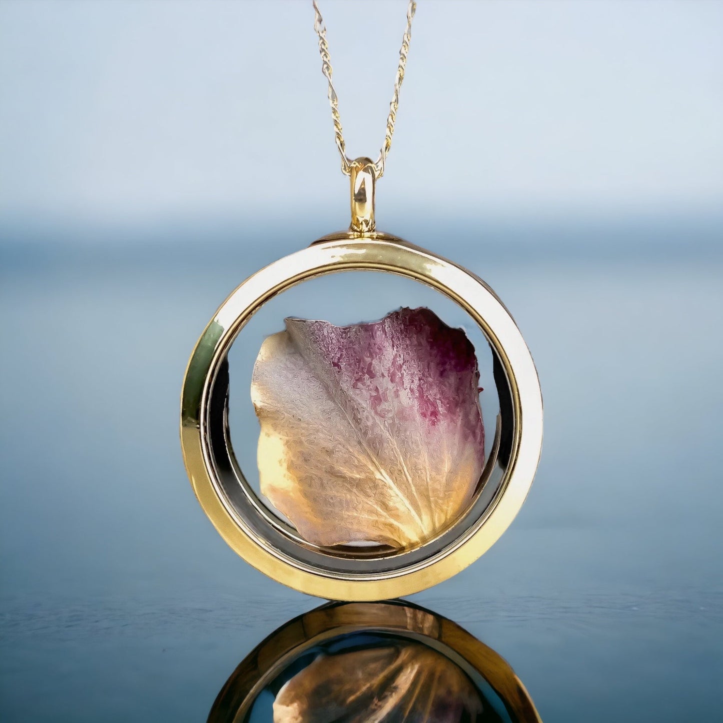 Hydrangeablade Gold Glass Medallion Pendant Chain - 925 Sterling…