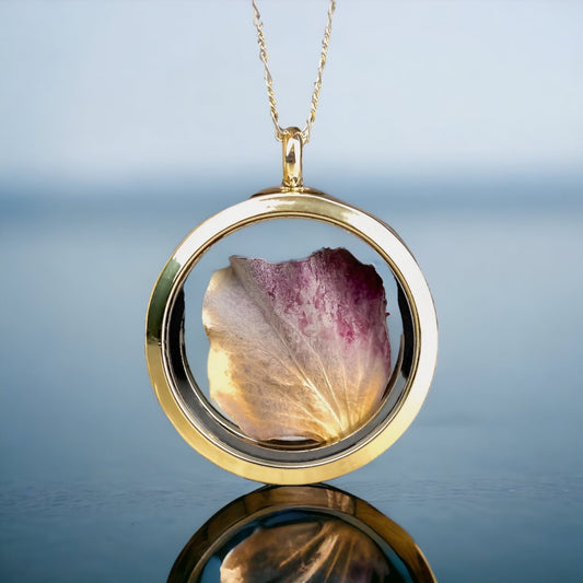 Hydrangeablade Gold Glass Medallion Pendant Chain - 925 Sterling…