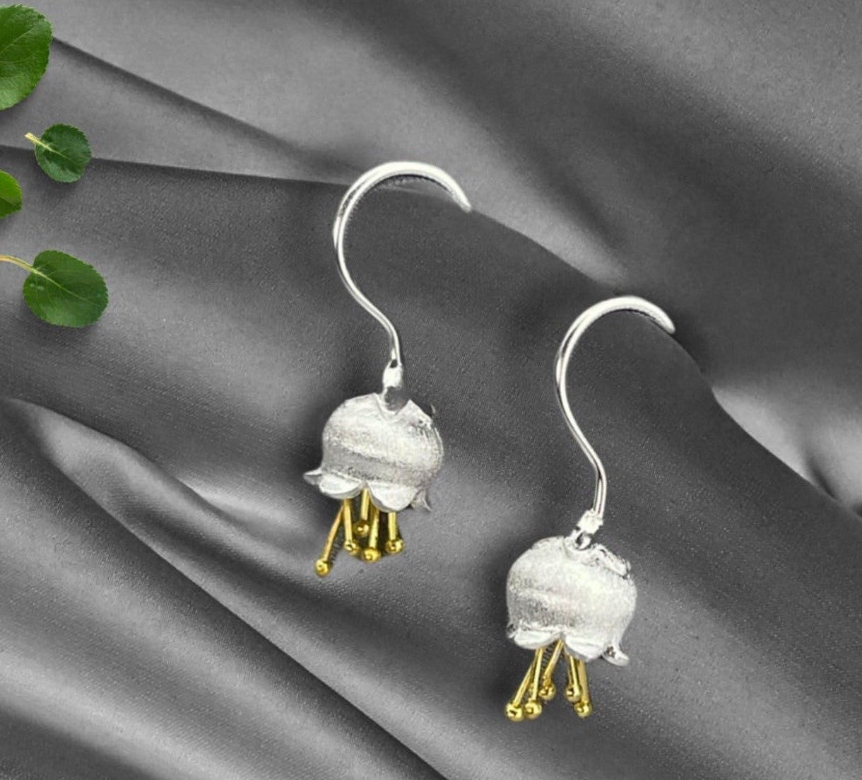 Bicolor Earrings - 925 Sterling Silver Maiglöckchen Botany Flower…