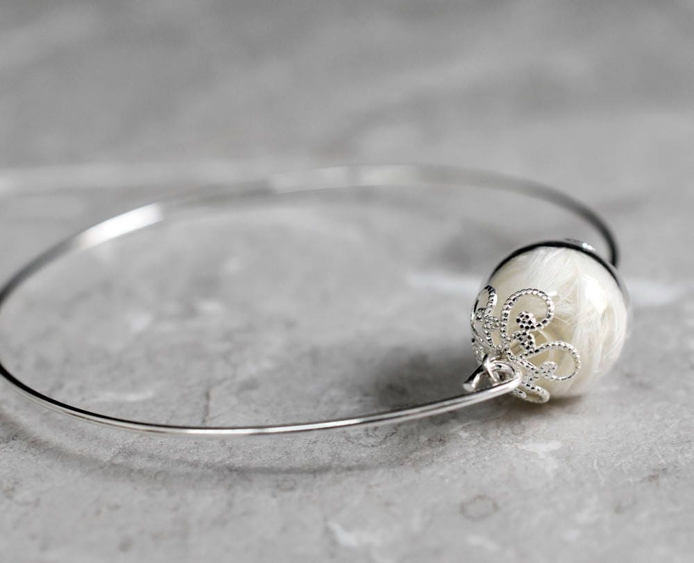 Bangle with real feathers - angel wings jewelry - Retarm-11