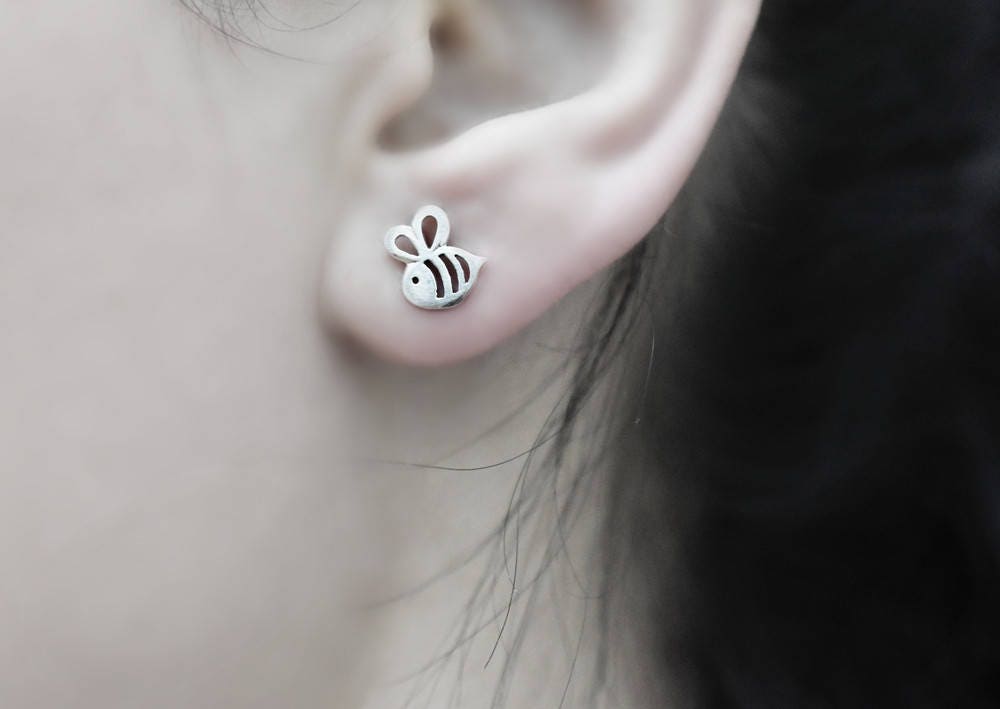 Bee Mini Stud Earrings - 925 Sterling Silver Earrings - Stamina…