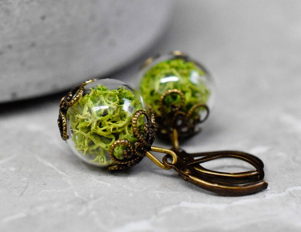 Genuine Moos Earrings - Green Islandmoos Plant Earrings — 17
